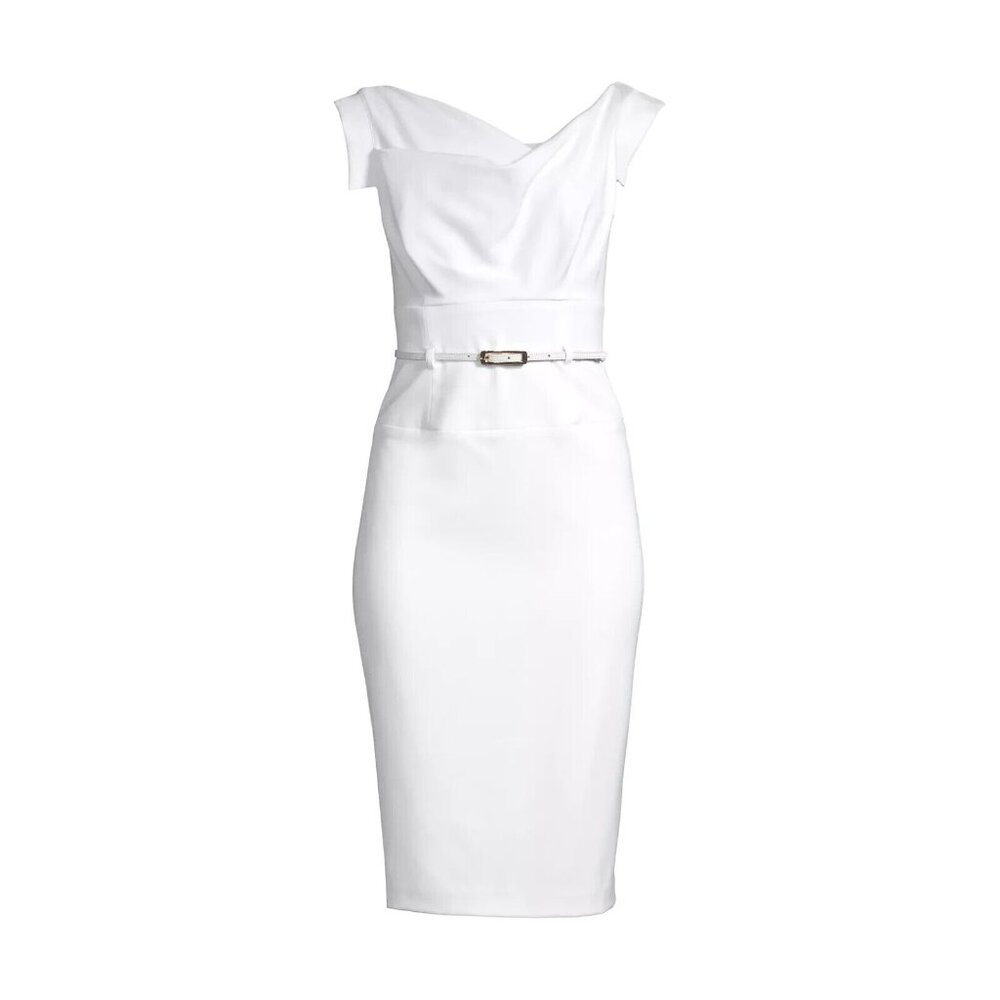NWT Black Halo Classic Jackie-O in White Stretch Sheath Dress 14 $375